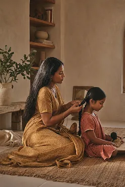 Concept illustration: Adult attending to a child's hair