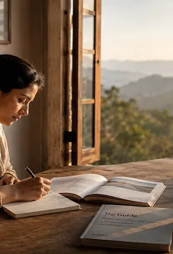 Concept illustration: Adult reading beside a sunlit window